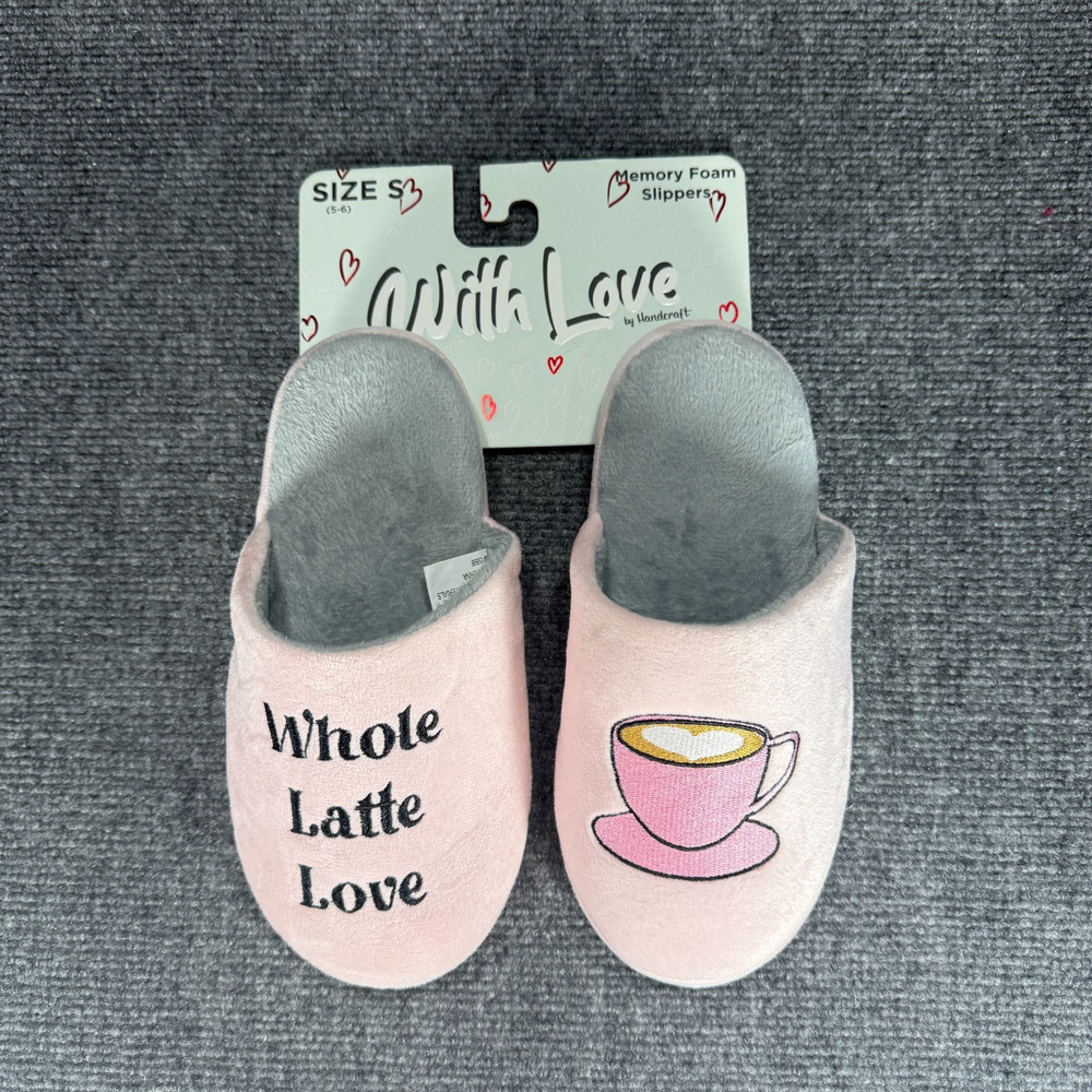 With Love by Handcraft Slippers Womens Small 5-6 Embroidered Coffee Novelty New